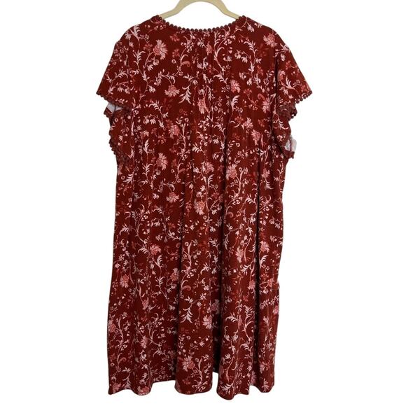 Knox Rose Womens Boho Peasant Dress XXL Rust Floral Tiered Cotton Blend - Picture 4 of 7